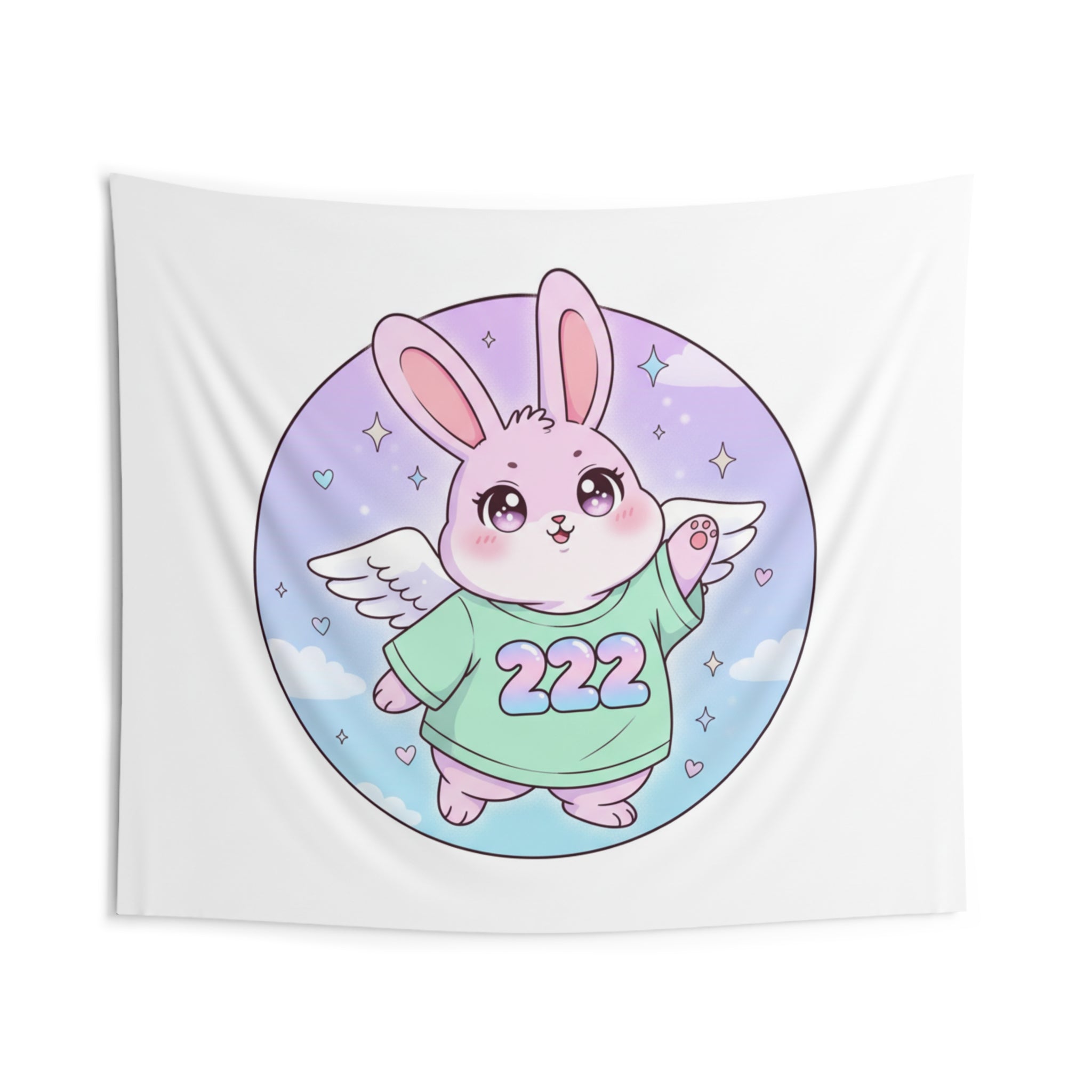 Kawaii Angel Bunny 222 Indoor Wall Tapestry | Pastel Clouds, Cute Rabbit - Midnight Solstice Occult Shop