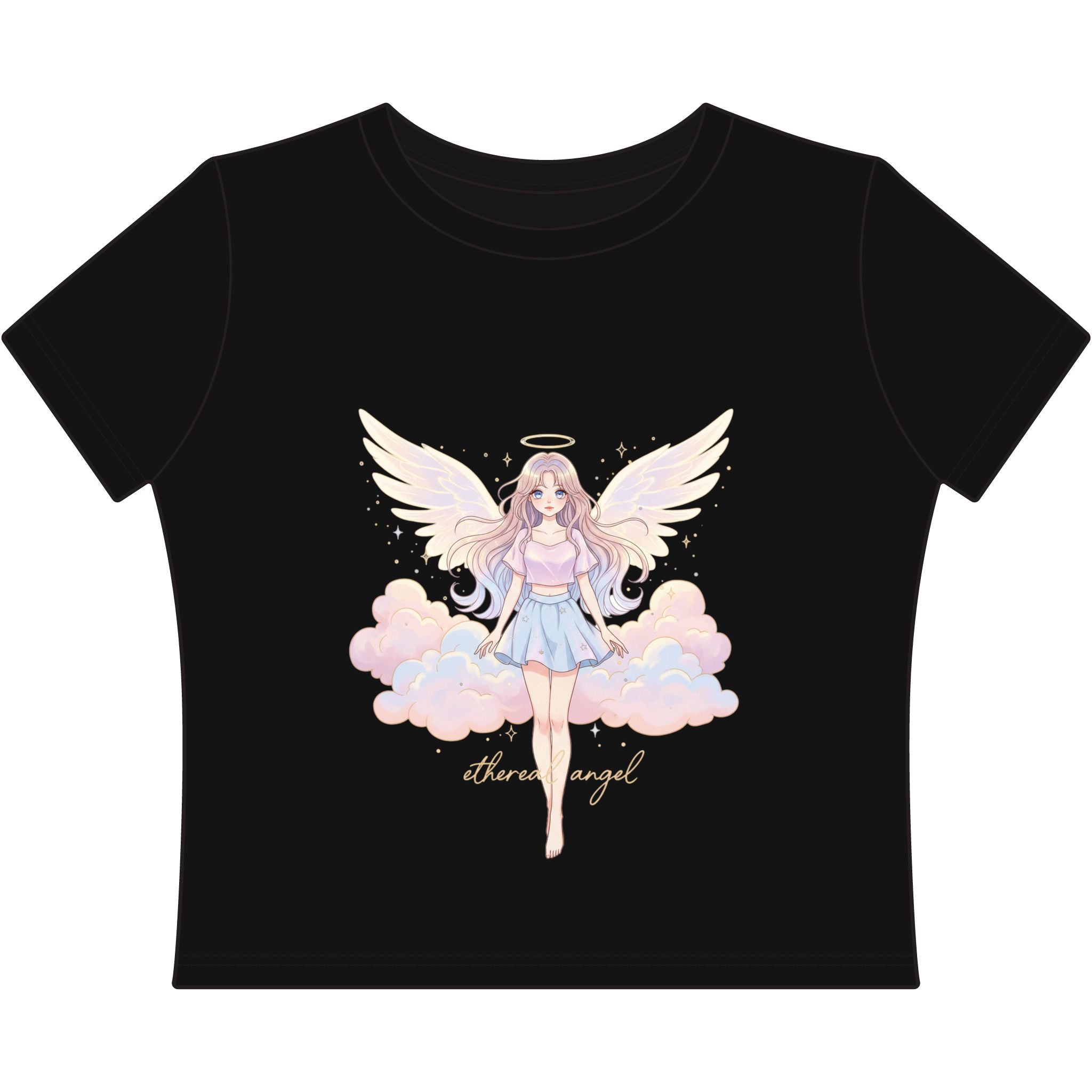 Pastel Angel Girl Illustration Baby Tee | Fairy Wings, Clouds - Midnight Solstice Occult Shop