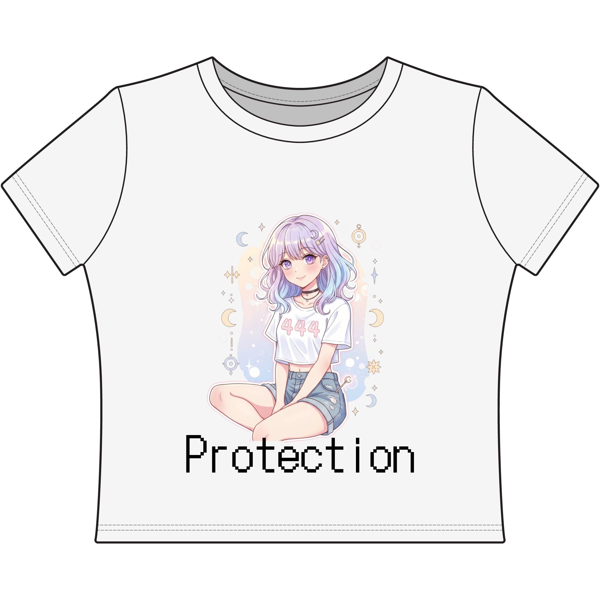 Protection Anime Baby Tee 444 | Y2K Cropped Graphic Top | Pastel Kawaii Aesthetic Streetwear Shirt - Midnight Solstice Occult Shop