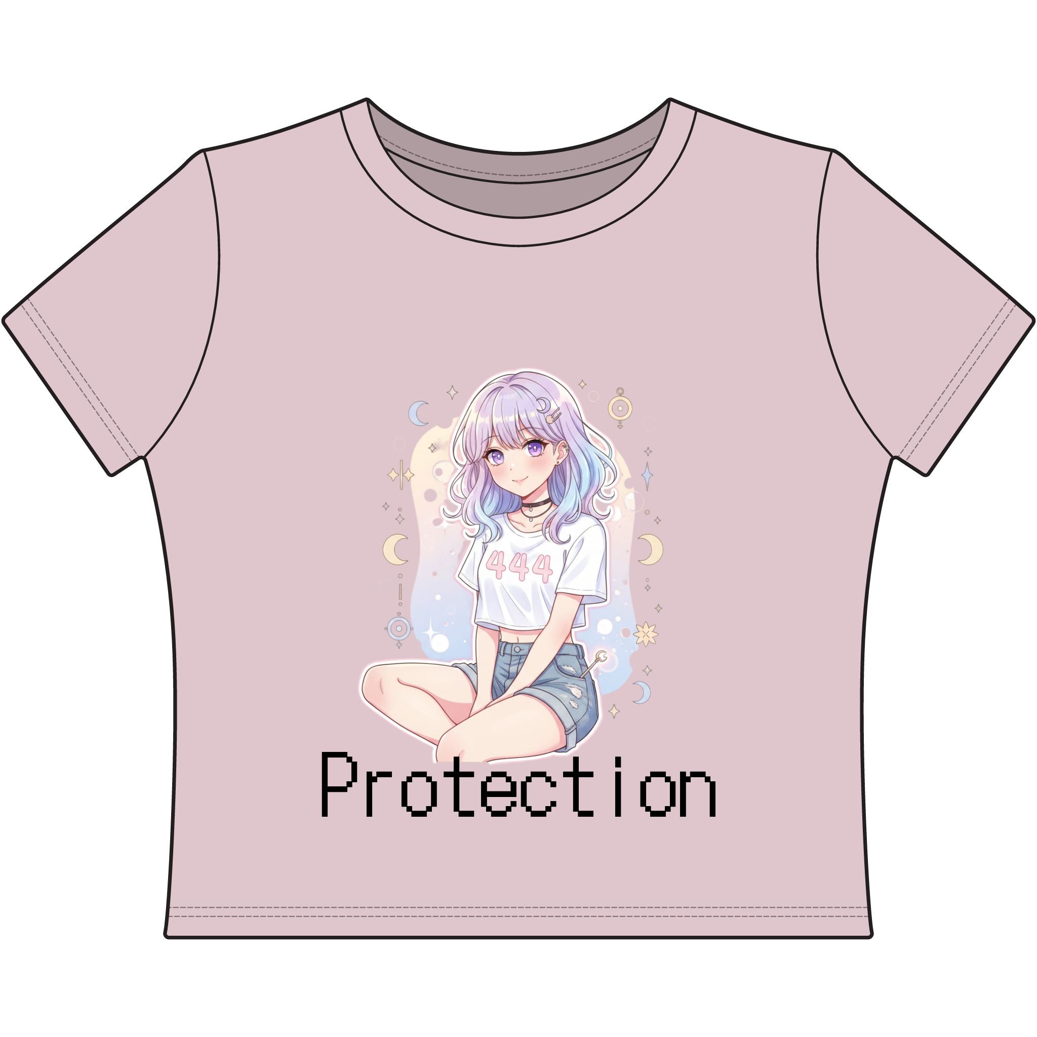 Protection Anime Baby Tee 444 | Y2K Cropped Graphic Top | Pastel Kawaii Aesthetic Streetwear Shirt - Midnight Solstice Occult Shop