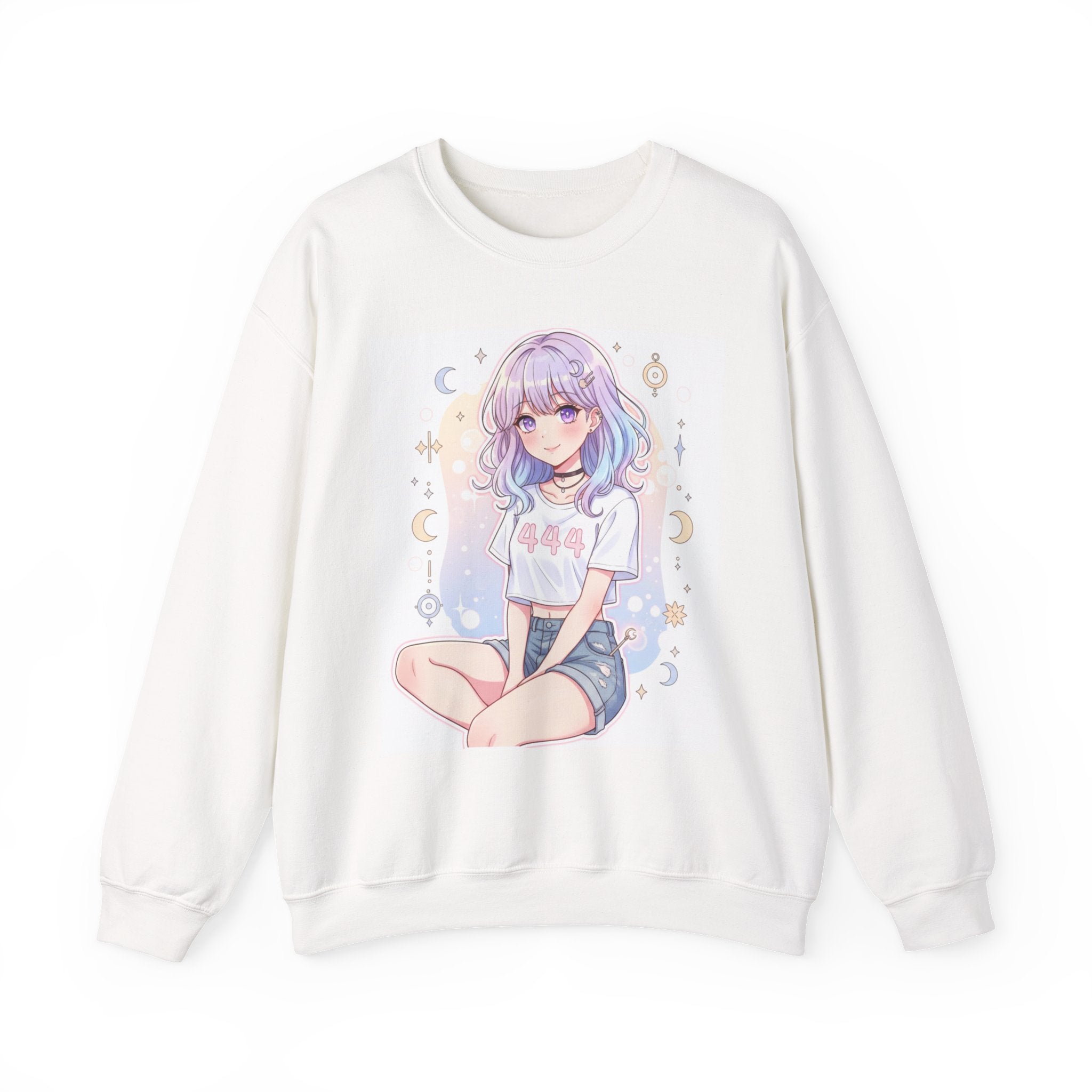 Pastel Moon Girl sweatshirt | Anime pastel aesthetic crewneck - Midnight Solstice Occult Shop