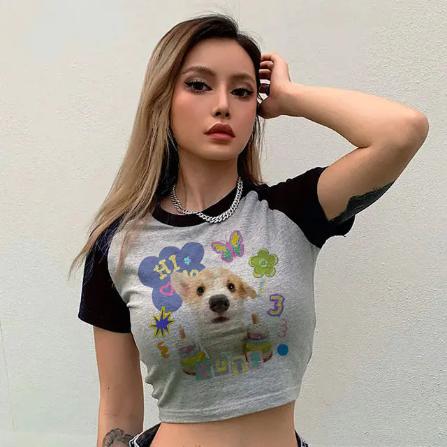 Y2K Baby Tee Crop Top - Vintage Gothic Streetwear - Midnight Solstice Occult Shop