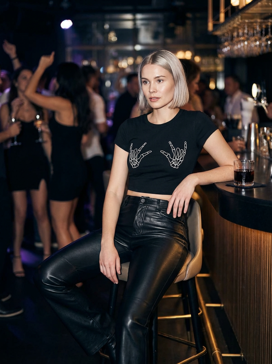 Gothic Skull Cropped Baby Tee | Fitted Y2K Graphic Crop Top