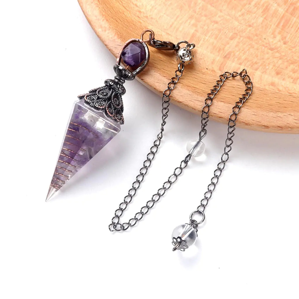 Amethyst Chakra Pendulum Set | Hexagon Prism Crystal Dowsing Pendant | Wicca Divination & Spiritual Tool - Midnight Solstice Occult Shop
