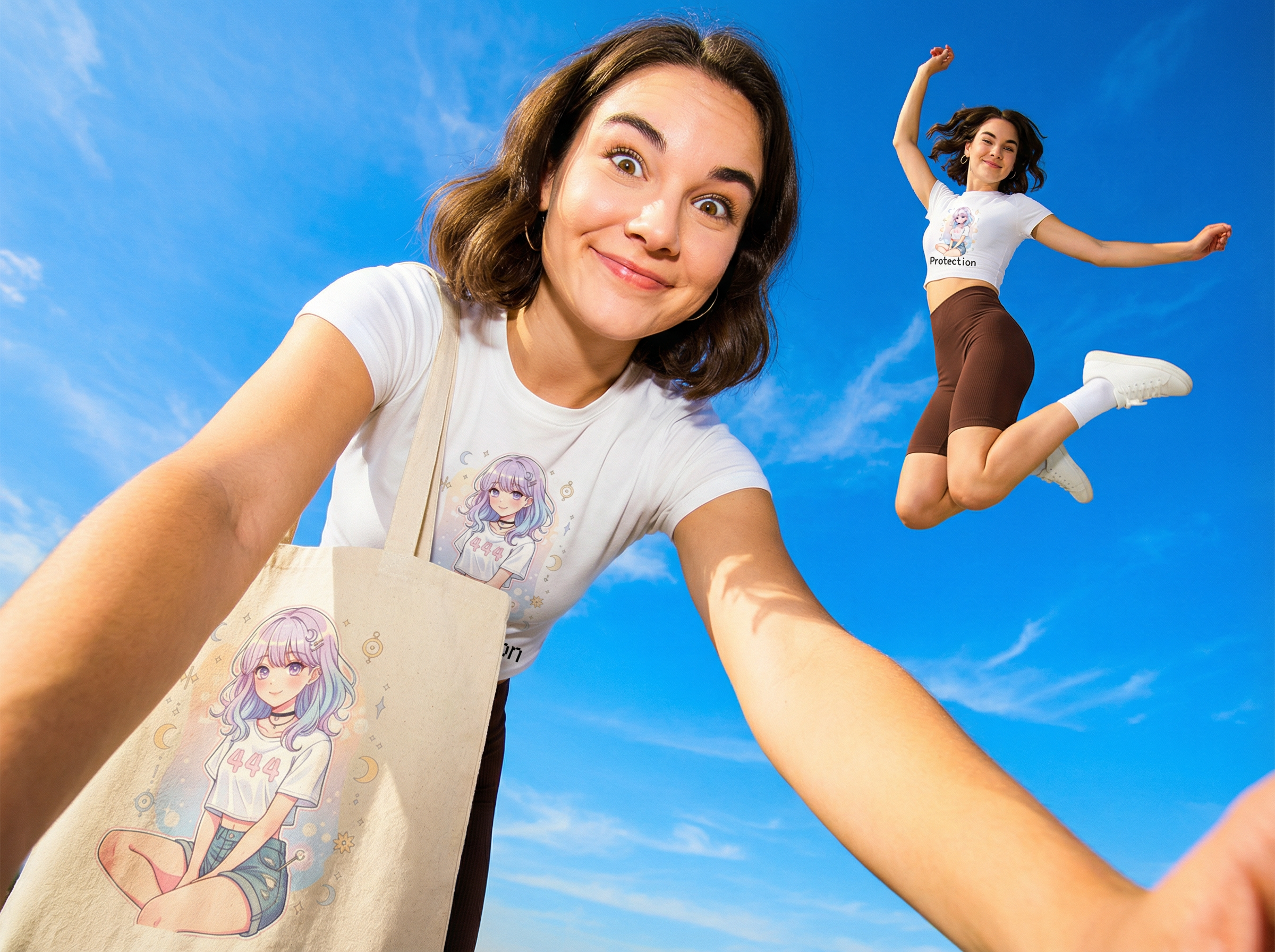 Pastel Anime Girl 444 Tote Bag | Cute Kawaii Character, Moon Stars