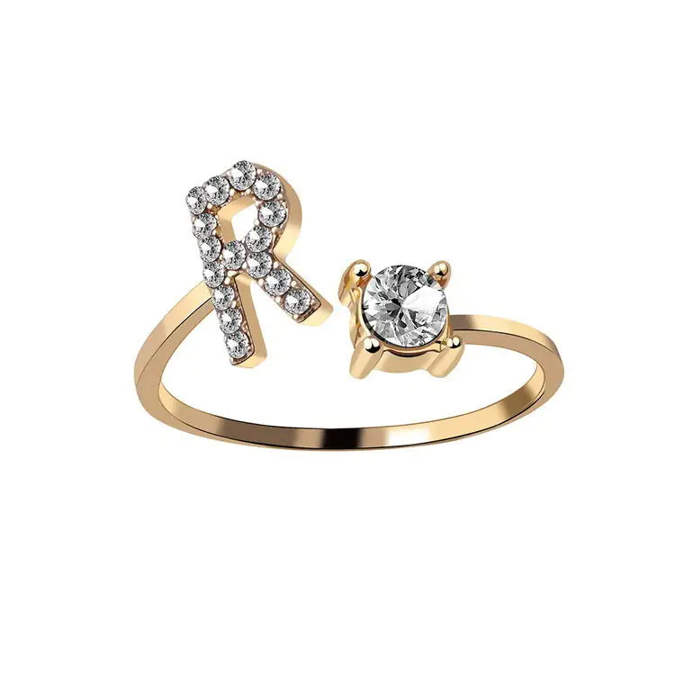 A–Z Initial Zircon Ring | Vintage Sparkle Letter Ring for Women | Adjustable Initial Letter Ring | Fashion Jewelry For Women | Simple Elegant Jewellry