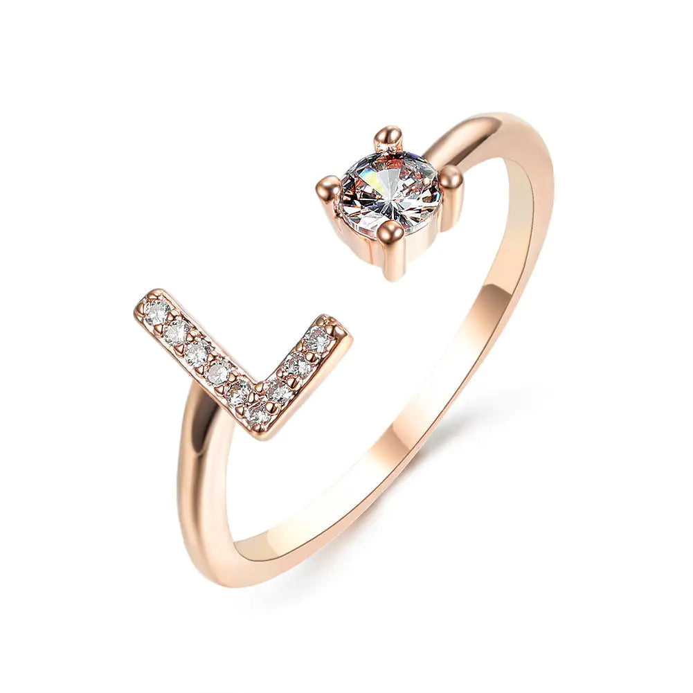 A–Z Initial Zircon Ring | Vintage Sparkle Letter Ring for Women | Adjustable Initial Letter Ring | Fashion Jewelry For Women | Simple Elegant Jewellry