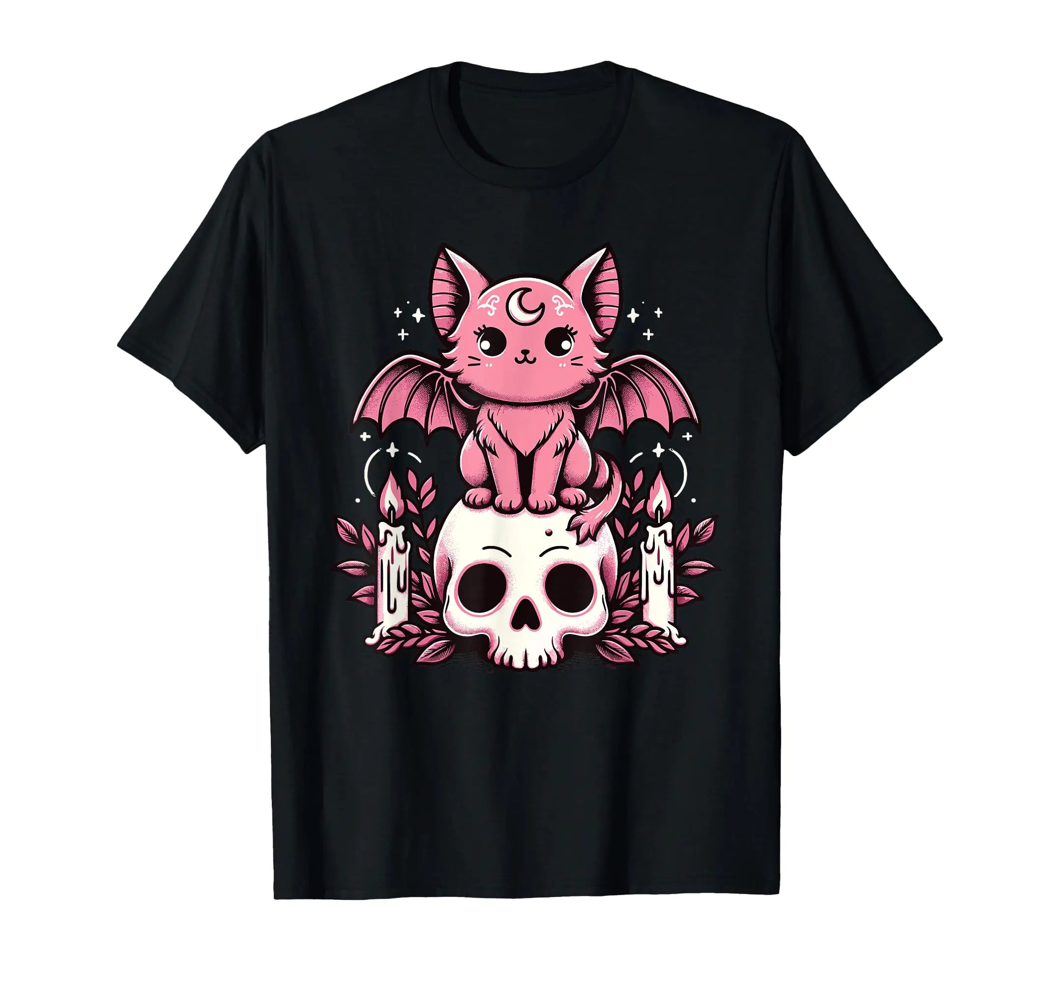 Kawaii Pastel Goth Cute Creepy Cat Bat Skeleton T-Shirt