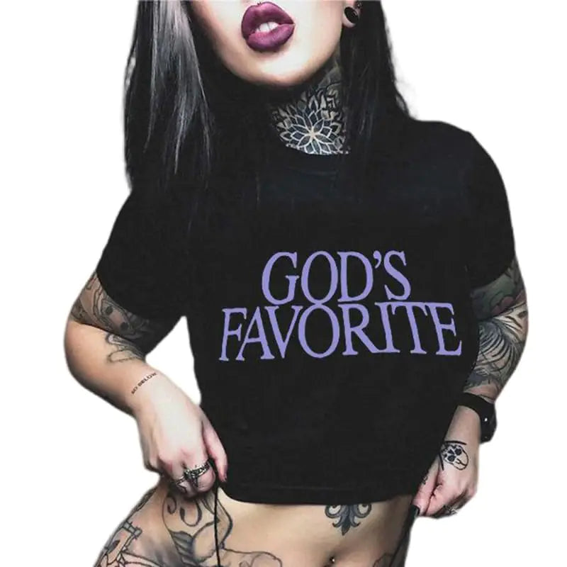 Baby Tees for Women Y2k Funny Graphic Short Sleeve Grunge 90s Teens Summer T-Shirts - Midnight Solstice Occult Shop