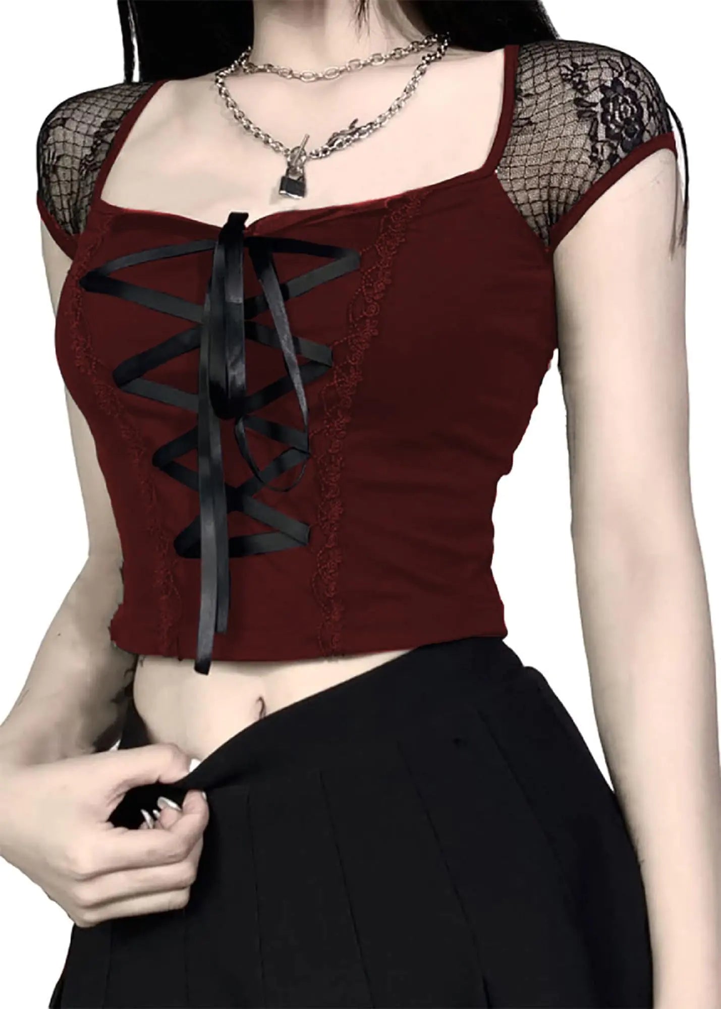 Womens Gothic Crop Tops | Mesh Short Sleeve | Punk Alt Shirt |Grunge Gothic Emo Vintage Baby Tee