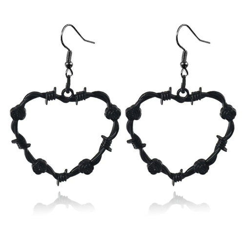Barbed Wire Earrings Metal Thorn Rose Gothic Punk Rock Heart Vintage Earrings Metal Mesh Dangle Drop Earrings Gothic Thorn Heart for Women Halloween Jewelry (Black Rose Wire)