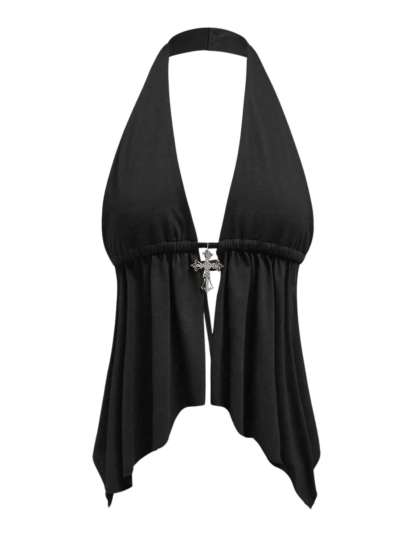 Womens Lepoard Print Halter Tops Y2k Split Asymmetrical Club Crop Top Black Large